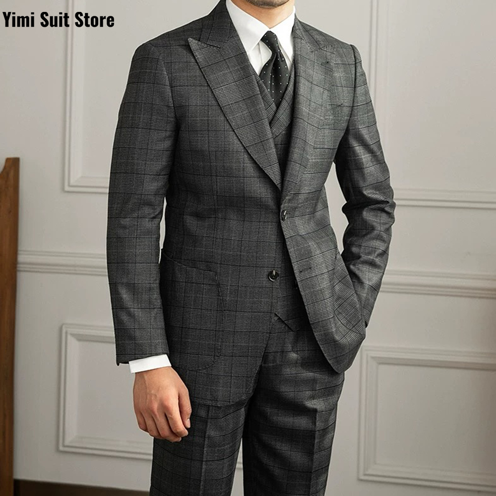 Men Formal Wear Modern - YiMinpwp Men's Suit 3Pcs Set Plaid