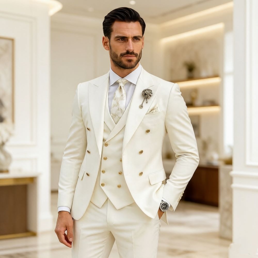 Men Formal Wear Modern - Men Ivory Wedding Suit Slim Fit