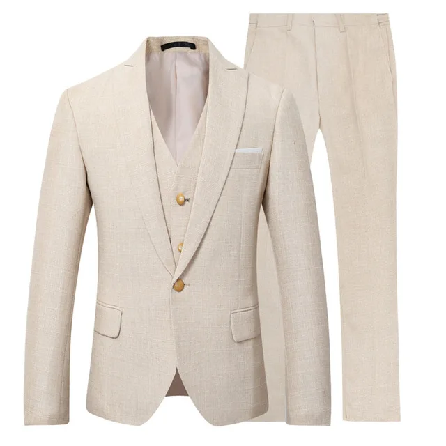 Men Linen Formal Wear - Beige Ivory Men Suit Casual Linen
