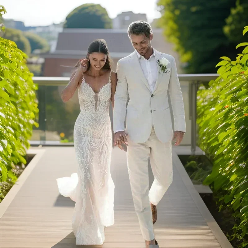 Men Linen Formal Wear - Linen Wedding Tuxedo For Men Summer