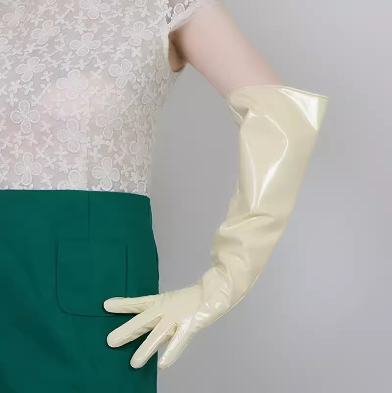 Formal Glove Leather - Women's Runway Fashion Patent Beige PU