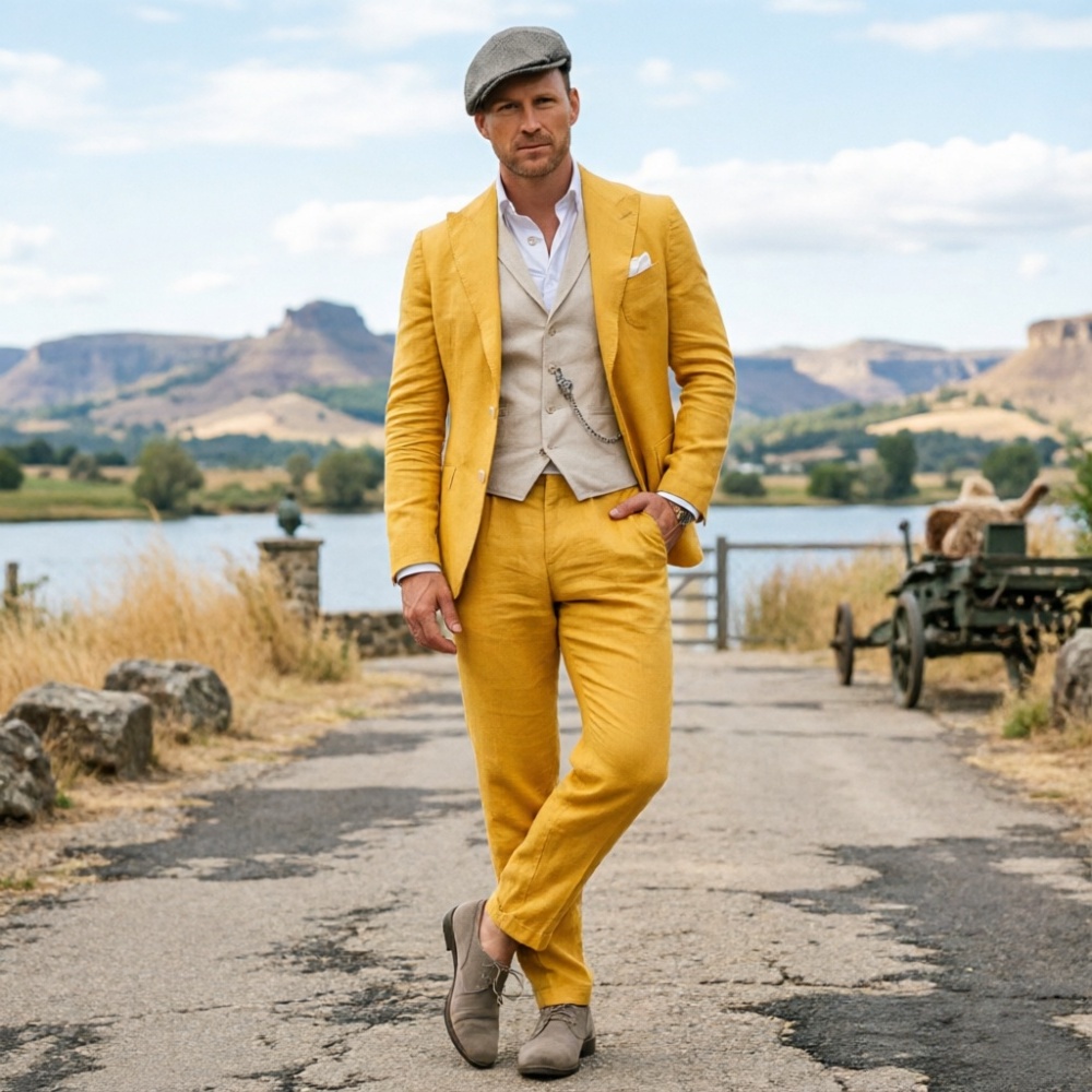 Sage Green Linen Men 3 Piece S - Men Linen Formal Wear recension och pris