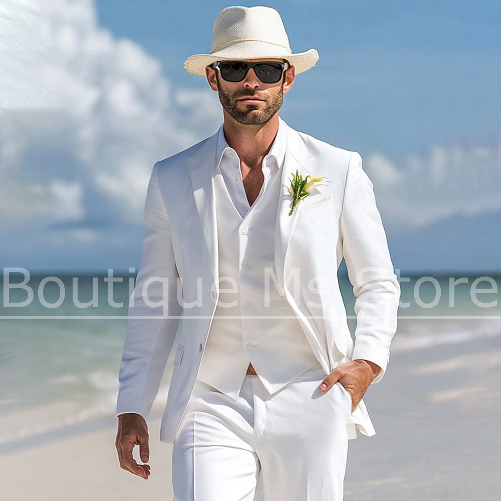 Men's White Linen Suit 3 Piece - Men Linen Formal Wear recension och pris