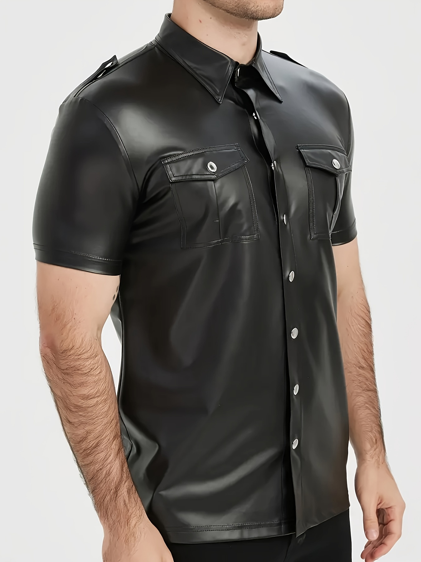Men's PU leather short-sleeved - Men Formal Party Wear Shirt recension och pris