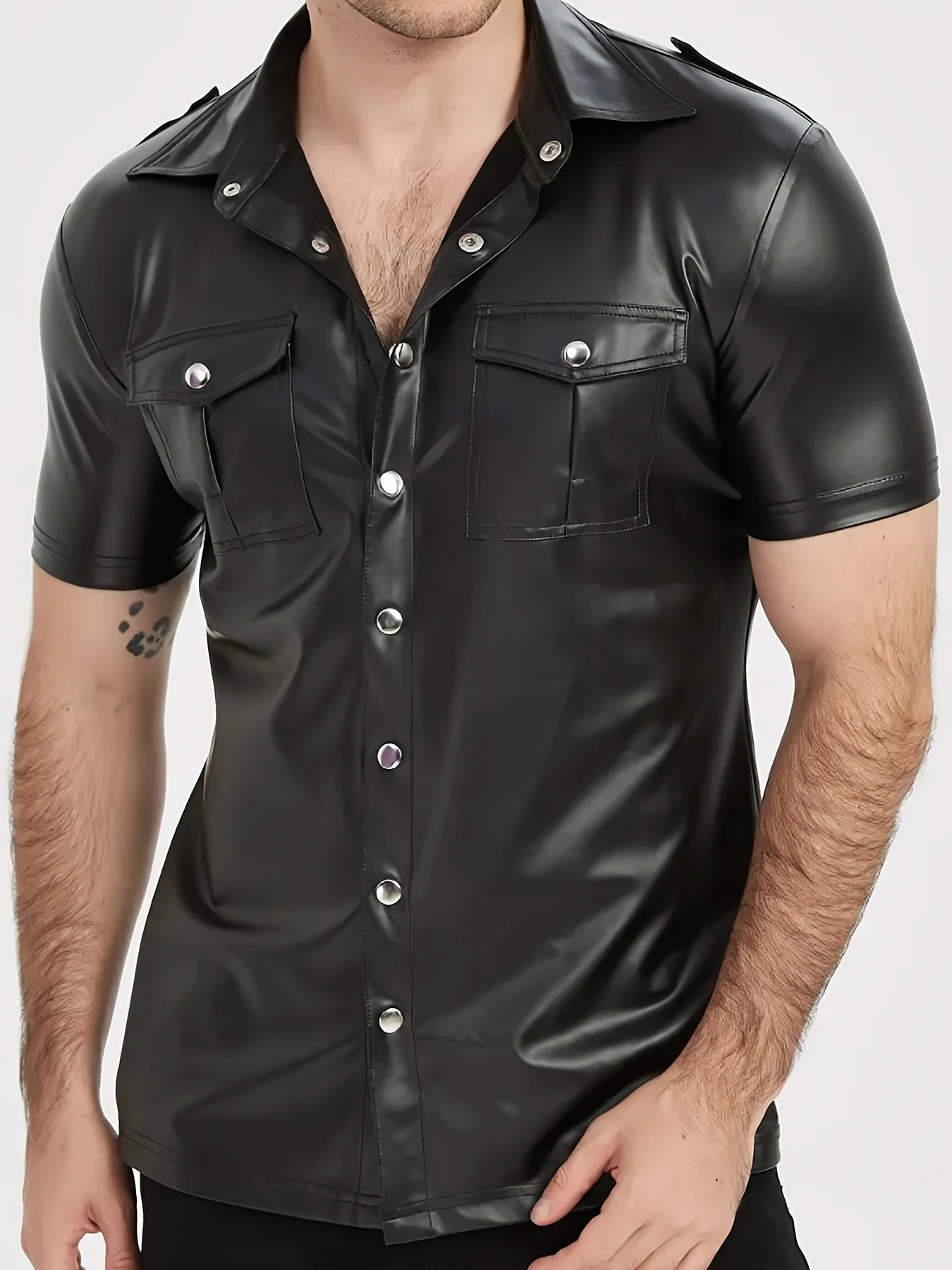 Men's PU leather short-sleeved - Men Formal Party Wear Shirt recension och pris