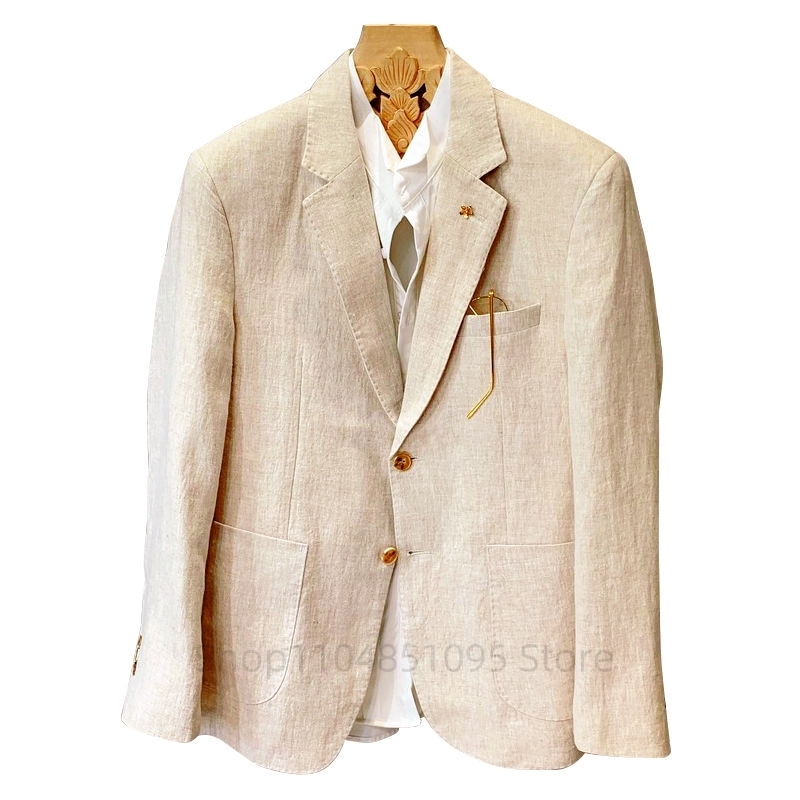 Beige Men Suit Linen Blazers J - Men Linen Formal Wear recension och pris