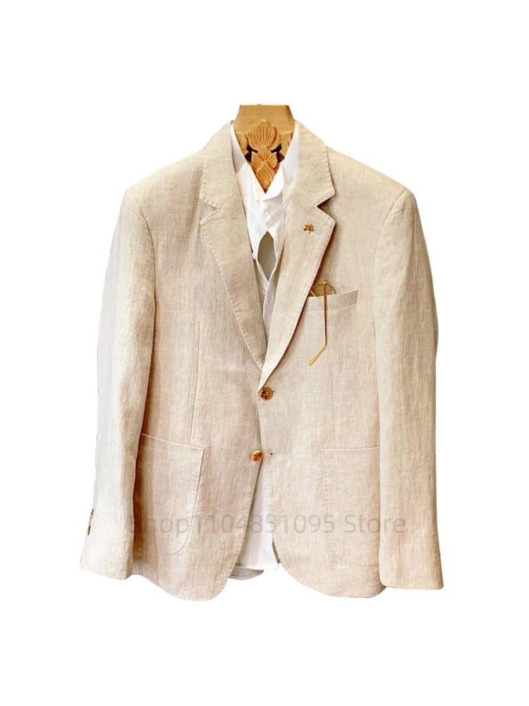 Beige Men Suit Linen Blazers J - Men Linen Formal Wear recension och pris
