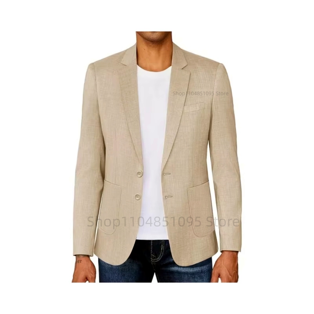 Slim Fit Men's Beige/Blue Line - Men Linen Formal Wear recension och pris