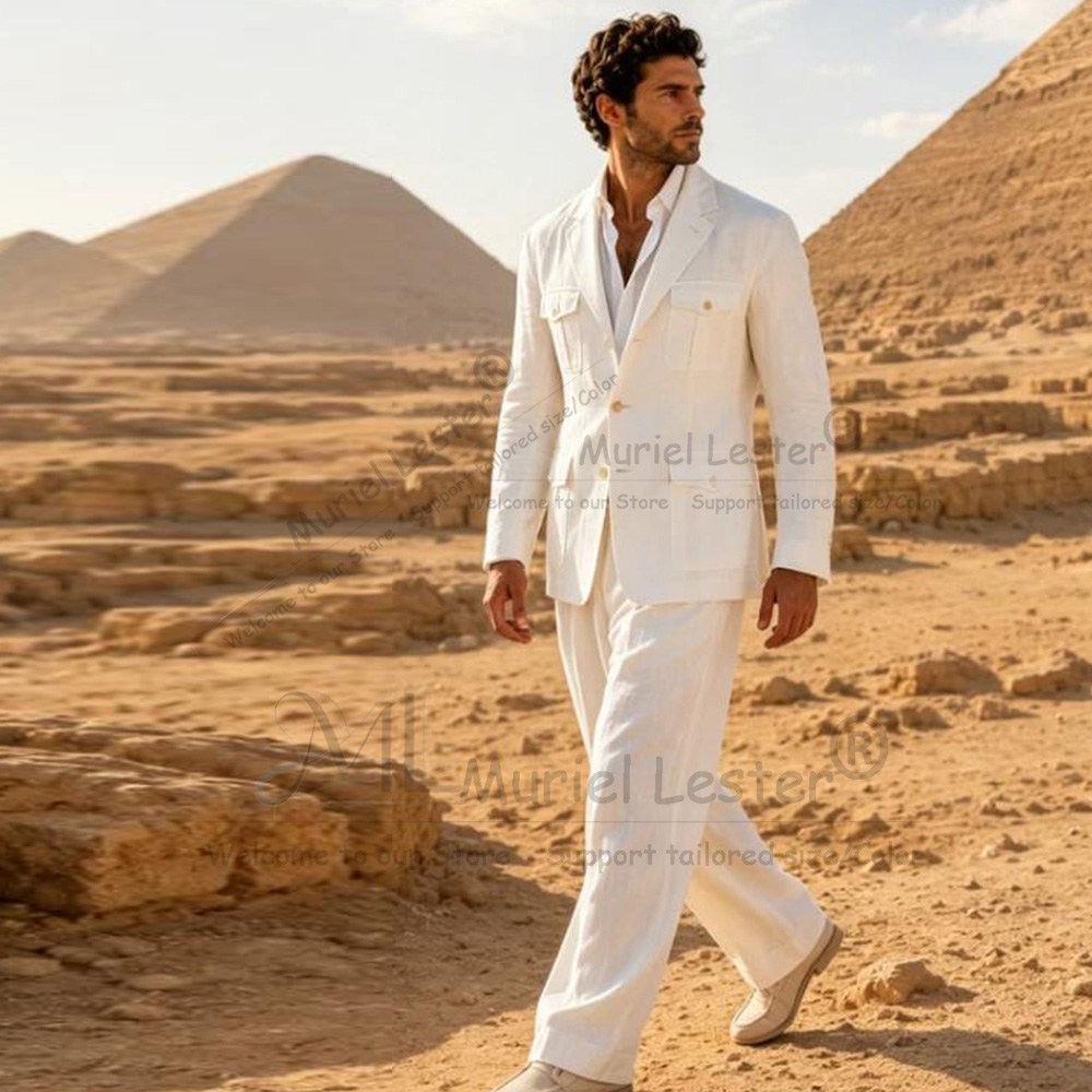 Elegant Suits Men Summer Beade - Men Linen Formal Wear recension och pris