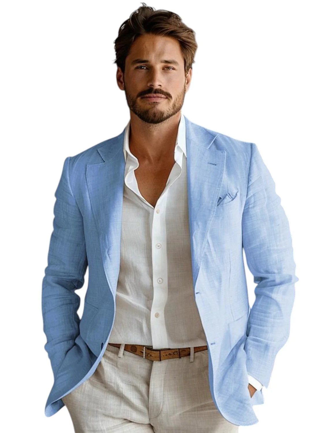 Blue Slim Fit Men's Linen Blaz - Men Linen Formal Wear recension och pris
