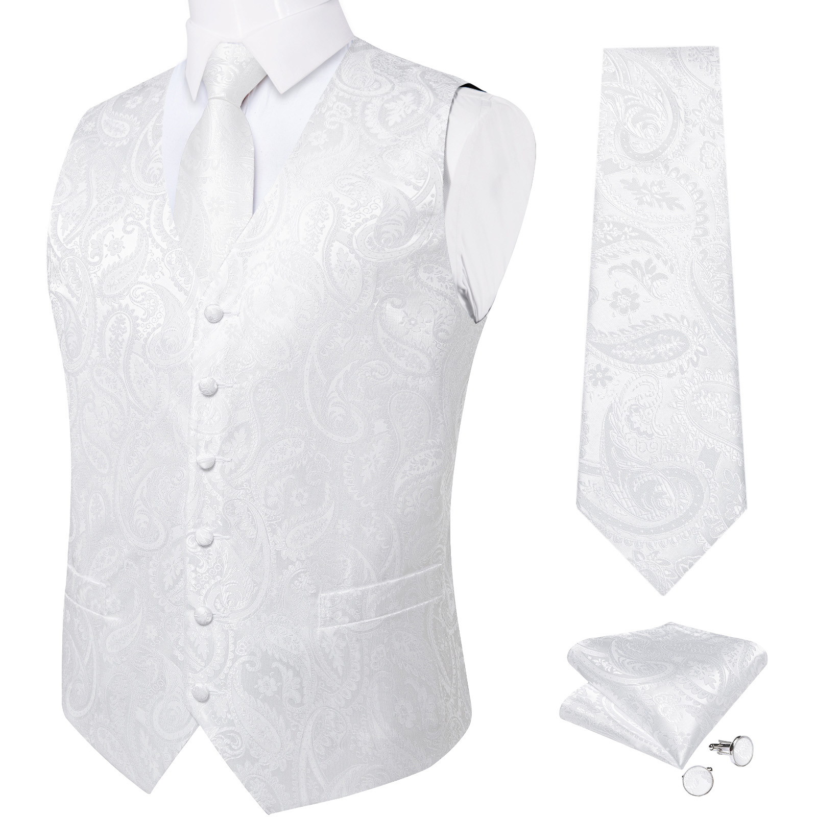Pure White Wedding Vest for Ma - Pocket Square Set recension och pris