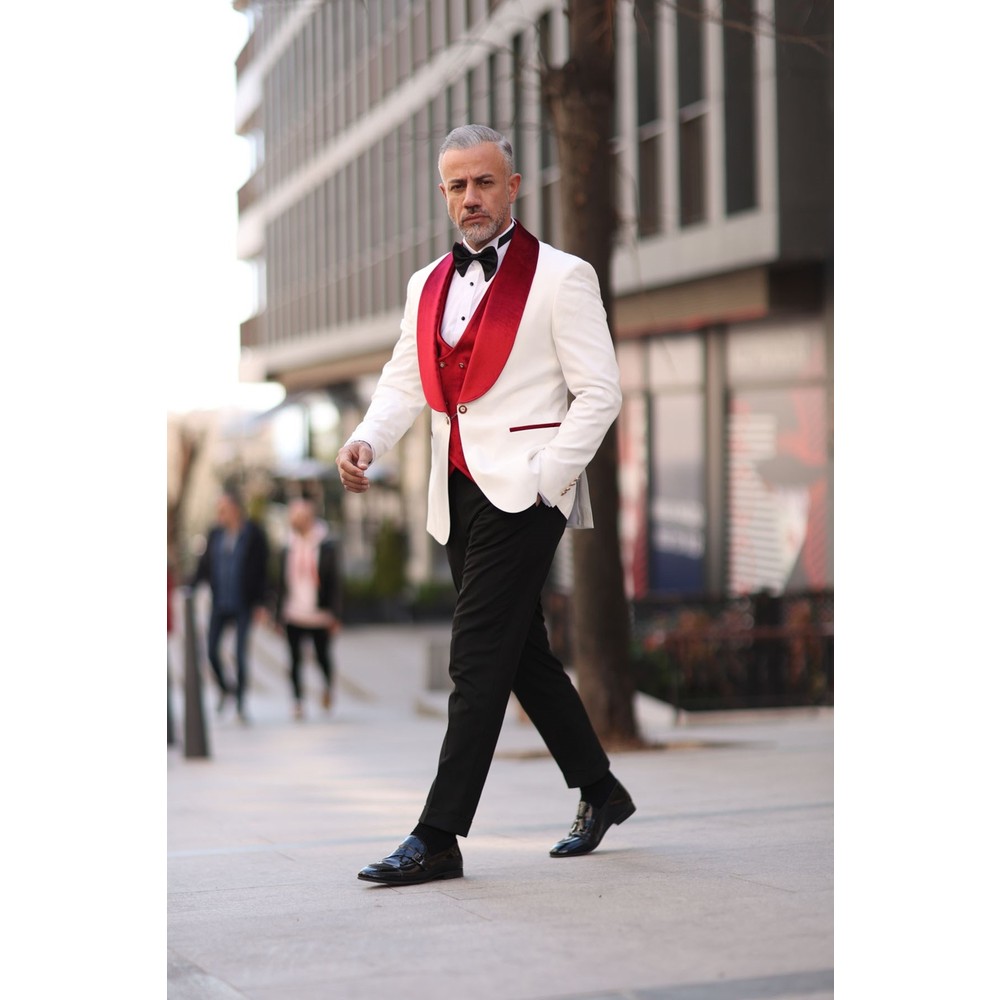 Red White Men Wedding Tuxedos  - Men Formal Wear Modern recension och pris