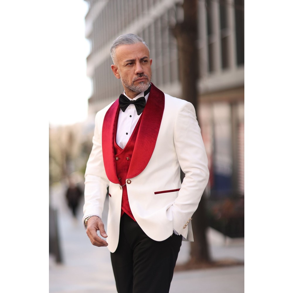 Red White Men Wedding Tuxedos  - Men Formal Wear Modern recension och pris