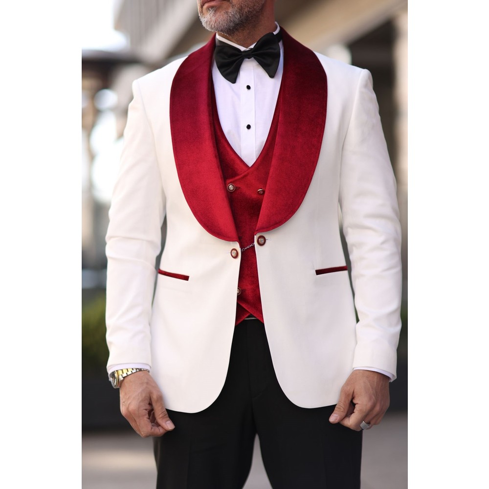 Red White Men Wedding Tuxedos  - Men Formal Wear Modern recension och pris