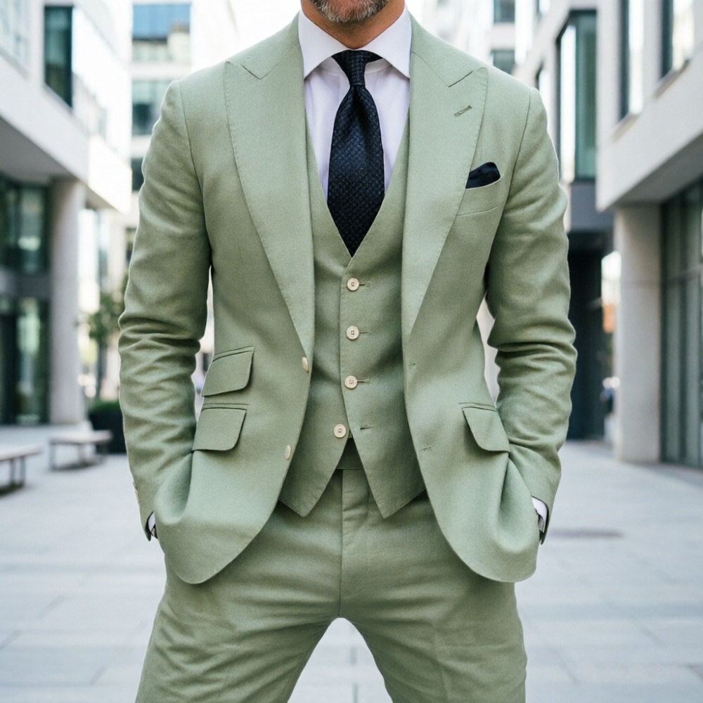 Sky Blue Linen Men Wedding Tux - Men Linen Formal Wear recension och pris